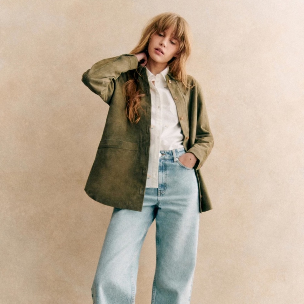 Sezane- Will Jacket- Suede Khaki- Size S